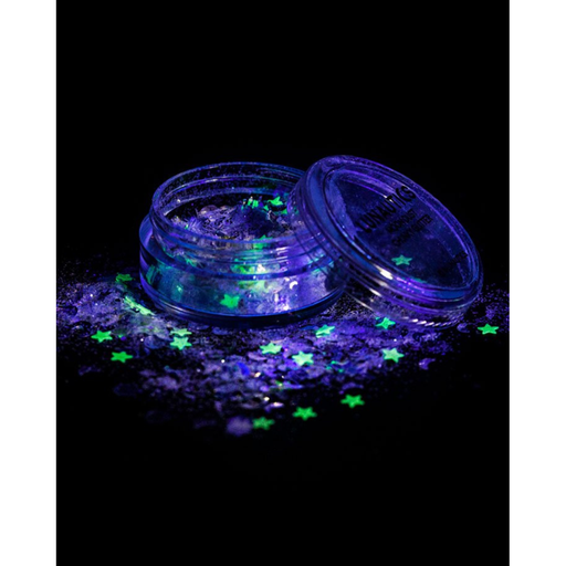 Lunautics Zenon - Chunky Purple Glitter with Glow-in-Dark Stars and Silver Moons Chunky Glitter Black