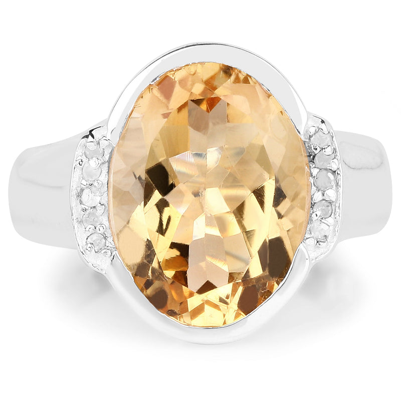 Bids.com 5.05 Carat Genuine Citrine and White Diamond .925 Sterling Silver Ring Rings White Smoke size 6.00,size 7.00,size 8.00,size 9.00