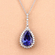Bids.com 3.05 Carat Genuine Tanzanite and White Diamond 14K White Gold Pendant Pendants Navajo White