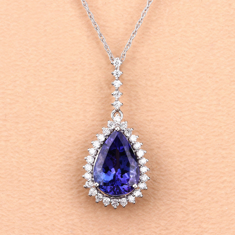 Bids.com 3.05 Carat Genuine Tanzanite and White Diamond 14K White Gold Pendant Pendants Navajo White