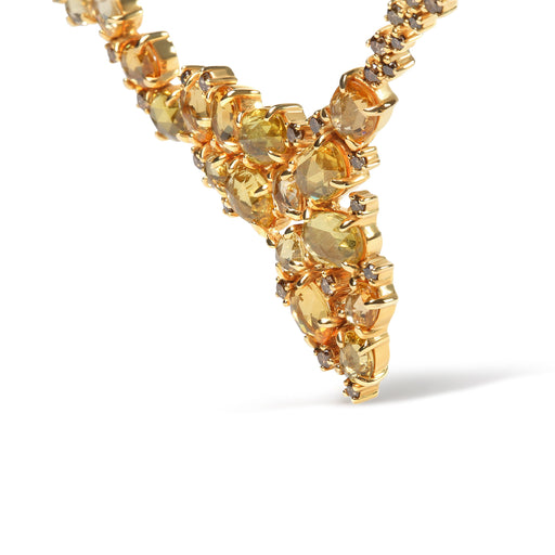 Bids.com 18K Yellow Gold 1/2 Cttw Brown Diamond and Multi-Size Oval Yellow Sapphire Cluster Cascade Station Necklace (Brown Color, SI1-SI2 Clarity) - Adjustable up to 14" to 16" Necklaces White Smoke Yellow.Gold / 16