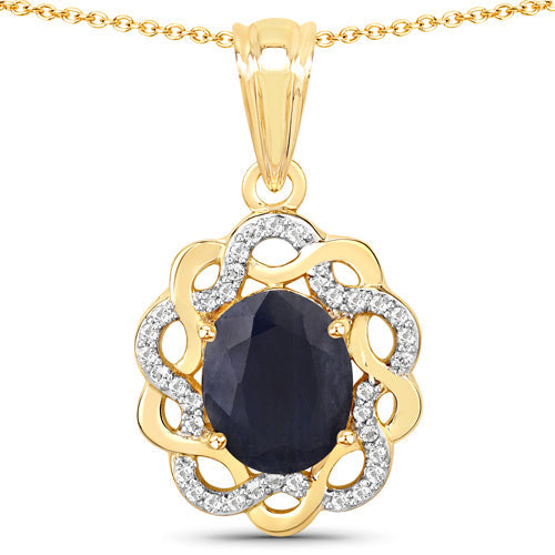 Bids.com 3.43 Carat Genuine Blue Sapphire and White Topaz .925 Sterling Silver Pendant Pendants White Smoke