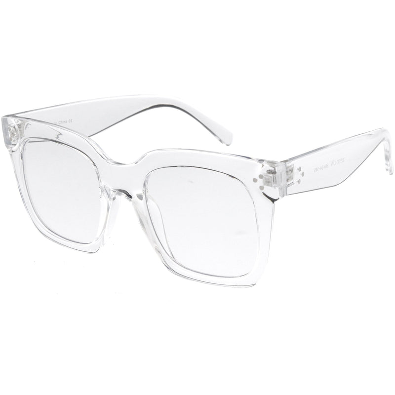 zeroUV Bold Oversize Square Horn Rimmed Flat Lens Clear Glasses D093 Sunglasses White Smoke Black / Clear,Clear / Clear,Clear-Gray / Clear,Black Tortoise / Clear,Shiny Brown / Clear