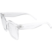 zeroUV Bold Oversize Square Horn Rimmed Flat Lens Clear Glasses D093 Sunglasses White Smoke Black / Clear,Clear / Clear,Clear-Gray / Clear,Black Tortoise / Clear,Shiny Brown / Clear