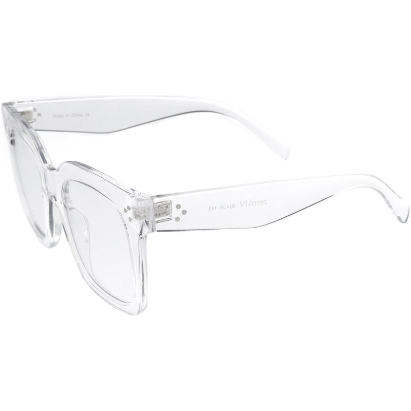 zeroUV Bold Oversize Square Horn Rimmed Flat Lens Clear Glasses D093 Sunglasses White Smoke Black / Clear,Clear / Clear,Clear-Gray / Clear,Black Tortoise / Clear,Shiny Brown / Clear