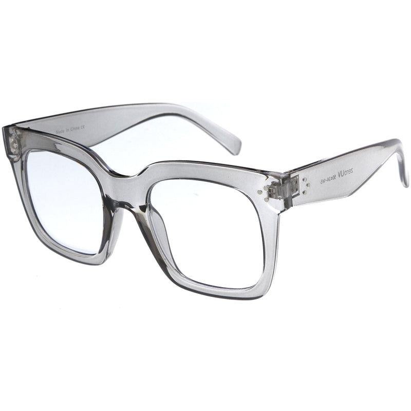 zeroUV Bold Oversize Square Horn Rimmed Flat Lens Clear Glasses D093 Sunglasses White Smoke Black / Clear,Clear / Clear,Clear-Gray / Clear,Black Tortoise / Clear,Shiny Brown / Clear