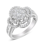 Bids.com 14K White Gold 1.0 Cttw Round & Baguette Cut Diamond Floral Cluster Quatrefoil Channel Set Band Cocktail Statement Ring (H-I Color, SI2-I1 Clarity) - Size 6-3/4 Rings White Smoke 7 / White.Gold,7.25 / White.Gold,6.75 / White.Gold