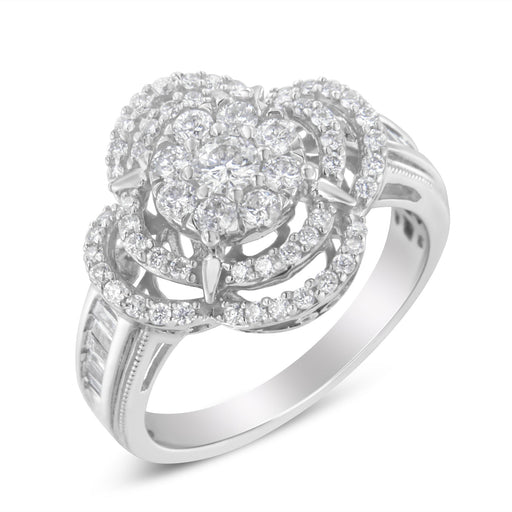 Bids.com 14K White Gold 1.0 Cttw Round & Baguette Cut Diamond Floral Cluster Quatrefoil Channel Set Band Cocktail Statement Ring (H-I Color, SI2-I1 Clarity) - Size 6-3/4 Rings White Smoke 7 / White.Gold,7.25 / White.Gold,6.75 / White.Gold