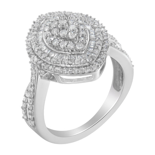 Bids.com .925 Sterling Silver 1.0 Cttw Round & Baguette-Cut Diamond Marquise-Shaped Cluster Triple Stepped Halo Cocktail Fashion Ring (I-J Color, I2-I3 Clarity) - Size 7 Rings White Smoke 6 / White.Sterling Silver,8 / White.Sterling Silver,7.5 / White.Sterling Silver,6.5 / White.Sterling Silver,7 / White.Sterling Silver