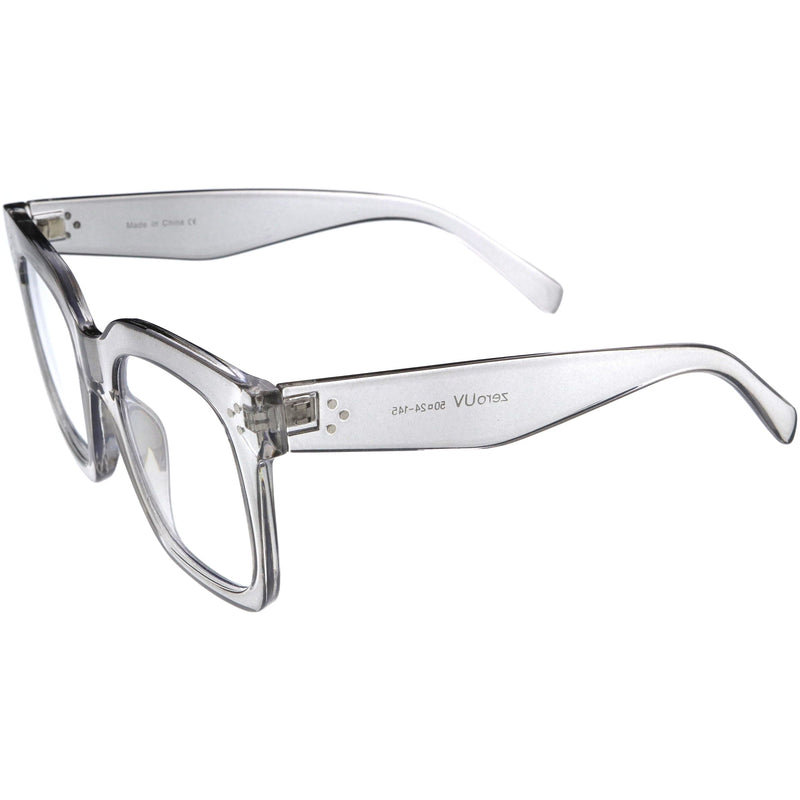 zeroUV Bold Oversize Square Horn Rimmed Flat Lens Clear Glasses D093 Sunglasses White Smoke Black / Clear,Clear / Clear,Clear-Gray / Clear,Black Tortoise / Clear,Shiny Brown / Clear