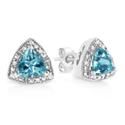 Bids.com .925 Sterling Silver 6x6 mm Trillion Cut Blue Topaz Gemstone and Diamond Accent Stud Earring (I-J Color, I1-I2 Clarity) Earrings White Smoke White.Sterling Silver / 0.048