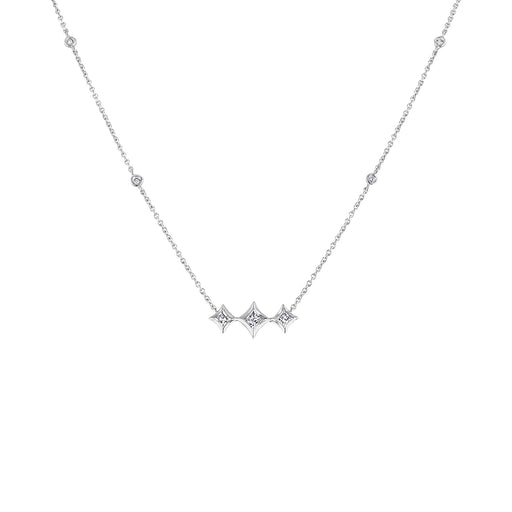Bids.com 10K White Gold Bezel Set Princess Diamond 3 Stone Kite Shape and Station Necklace (H-I Color, SI2-I1 Clarity) - 18" Inches Necklaces White Smoke White.Gold / 18