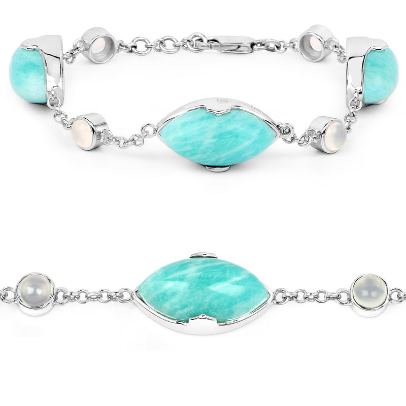 Bids.com 29.70 Carat Genuine Amazonite and White Agate .925 Sterling Silver Bracelet Bracelets White Smoke size 7.50