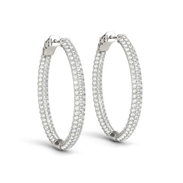 Bids.com 14k White Gold Diamond Hoop Double Sided Three Row Earrings (2 cttw) Earrings White Smoke White Gold