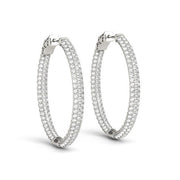 Bids.com 14k White Gold Diamond Hoop Double Sided Three Row Earrings (2 cttw) Earrings White Smoke White Gold
