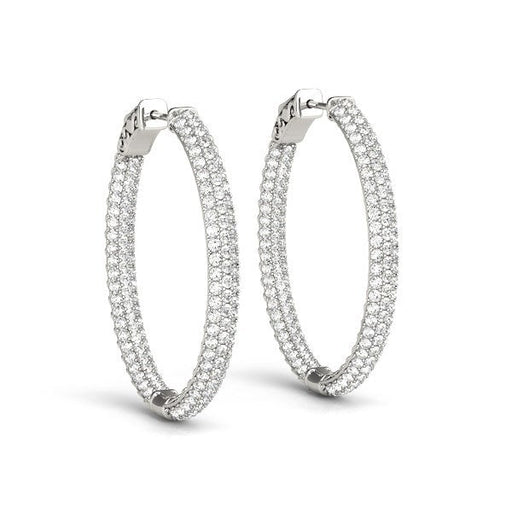 Bids.com 14k White Gold Diamond Hoop Double Sided Three Row Earrings (2 cttw) Earrings White Smoke White Gold