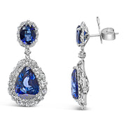 Bids.com 18K White Gold Blue Sapphire 2 3/4 Cttw Diamond Halo Drop Dangle Earring (G-H Color, SI1-SI2 Clarity) Earrings White Smoke White.Gold / 2.7