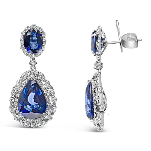 Bids.com 18K White Gold Blue Sapphire 2 3/4 Cttw Diamond Halo Drop Dangle Earring (G-H Color, SI1-SI2 Clarity) Earrings White Smoke White.Gold / 2.7