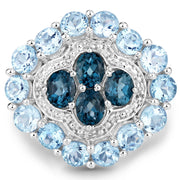 Bids.com 6.54 Carat Genuine London Blue Topaz, Blue Topaz and White Topaz .925 Sterling Silver Ring Rings White Smoke size 7.00,size 8.00,size 6.00,size 9.00
