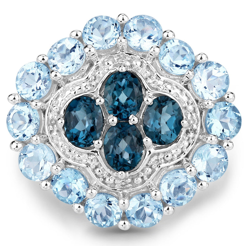 Bids.com 6.54 Carat Genuine London Blue Topaz, Blue Topaz and White Topaz .925 Sterling Silver Ring Rings White Smoke size 7.00,size 8.00,size 6.00,size 9.00