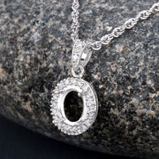 Bids.com 0.18 Carat Genuine White Diamond 14K White Gold Semi Mount Pendant - holds 8x6mm Oval Gemstone Pendants Black