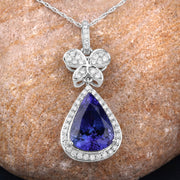 Bids.com 5.54 Carat Genuine Tanzanite and White Diamond 18K White Gold Pendant Pendants Tan