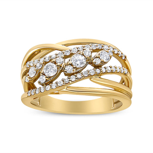 Bids.com 10K Yellow Gold 1/2 Cttw Round-Cut Multi Row Diamond Split Shank Cocktail Ring (H-I Color, SI2-I1 Clarity) - Size 7 Rings White Smoke 9 / Yellow.Gold,8 / Yellow.Gold,6 / Yellow.Gold,7 / Yellow.Gold,5 / Yellow.Gold,10 / Yellow.Gold