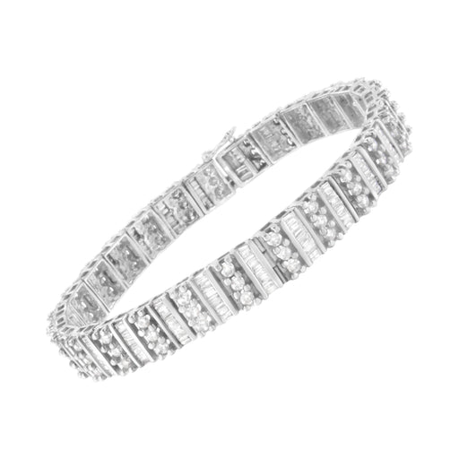 Bids.com 14K White Gold 4 7/8 cttw Baguette & Round Brilliant-Cut Diamond Channel- & Prong-Set Tennis Bracelet (I-J Color, I1-I2 Clarity) - Size 7.25" Bracelets White Smoke White.Gold / 7.25