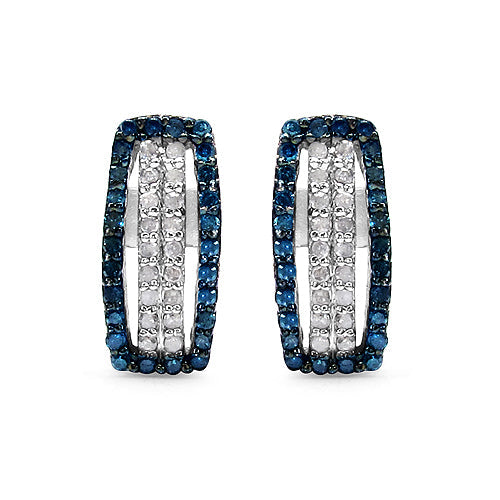 Bids.com 0.51 Carat Genuine Blue Diamond & White Diamond .925 Sterling Silver Earrings Earrings White Smoke