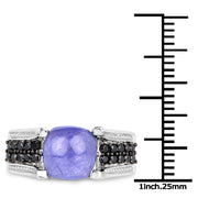 Bids.com 3.20 Carat Genuine Tanzanite and Black Spinel .925 Sterling Silver Ring Rings White Smoke size 7.00,size 8.00,size 5.00,size 6.00,size 9.00
