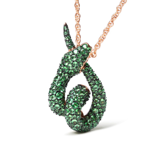 Bids.com 18K Rose Gold Round Green Tsavorite Gemstone Cluster Spiral Snake Design 18" Pendant Necklace (AAA+ Quality) Necklaces White Smoke Rose.Gold / 18