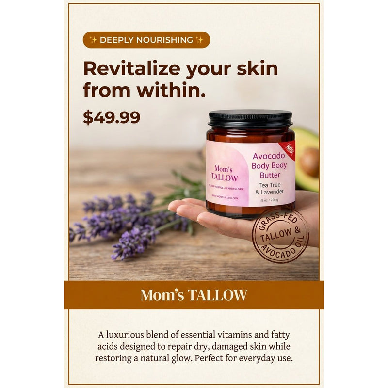 Mom’s Tallow Avocado Tallow Body Butter (8 oz) Seashell UNSCENTED,Classic- Lavender & Tea Tree