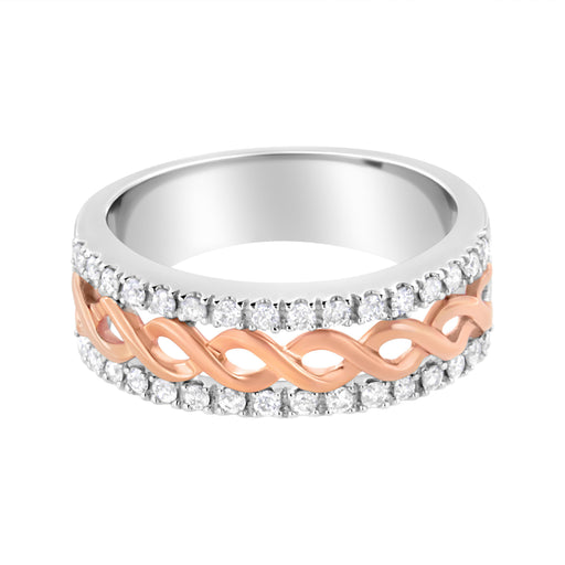 Bids.com 10K White and Rose Gold 1/3 Cttw Diamond Split Shank and Infinity Ribbon Band Ring (I-J Color, I1-I2 Clarity) - Size 6 Rings White Smoke 8 / WhiteRose.Gold,6 / WhiteRose.Gold,7 / WhiteRose.Gold