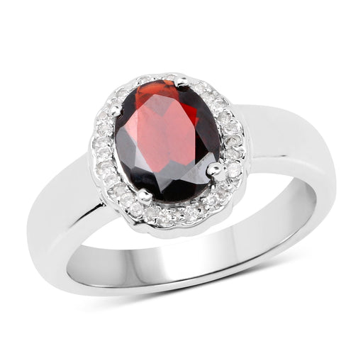 Bids.com 2.58 Carat Genuine  Garnet and White Topaz .925 Sterling Silver Ring Rings White Smoke Size 9.00,size 6.00,size 7.00,size 8.00,9.00,size 5.00