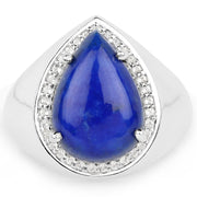 Bids.com 5.52 Carat Genuine Lapis and White Zircon .925 Sterling Silver Ring Rings White Smoke size 7.00,size 6.00,size 8.00