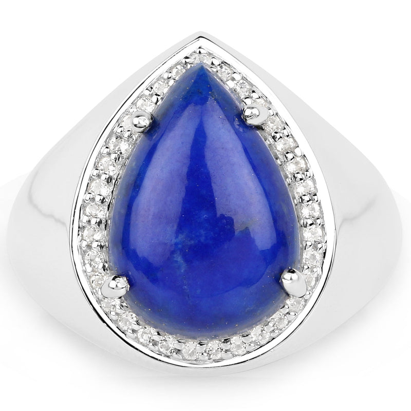 Bids.com 5.52 Carat Genuine Lapis and White Zircon .925 Sterling Silver Ring Rings White Smoke size 7.00,size 6.00,size 8.00