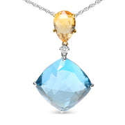 Bids.com 18K White and Yellow Gold Diamond Accent and Yellow Citrine and Sky Blue Topaz Gemstone Dangle Drop 18" Pendant Necklace (G-H Color, SI1-SI2 Clarity) Necklaces White Smoke YellowWhite.Gold / 18