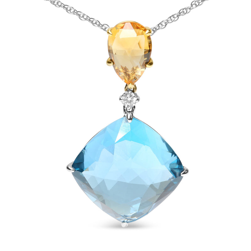 Bids.com 18K White and Yellow Gold Diamond Accent and Yellow Citrine and Sky Blue Topaz Gemstone Dangle Drop 18" Pendant Necklace (G-H Color, SI1-SI2 Clarity) Necklaces White Smoke YellowWhite.Gold / 18
