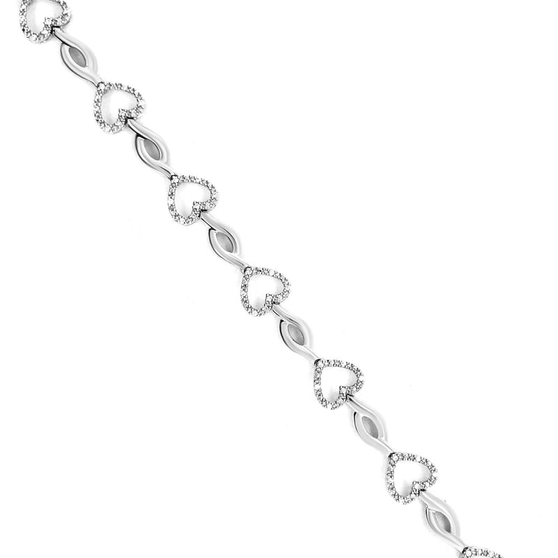 Bids.com .925 Sterling Silver 1/4 Cttw Round-Cut Diamond Alternating Heart and Leaf Link Bracelet (I-J Color, I3 Clarity) - Size 7.25" Bracelets White Smoke White.Sterling Silver / 7.25