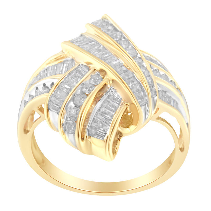 Bids.com 10K Yellow Gold Diamond Bypass Cocktail Ring (1 1/5 Cttw, I-J Color, I2-I3 Clarity) - Size 8 Rings White Smoke 6 / Yellow.Gold,7 / Yellow.Gold,8 / Yellow.Gold,6.5 / Yellow.Gold,7.5 / Yellow.Gold
