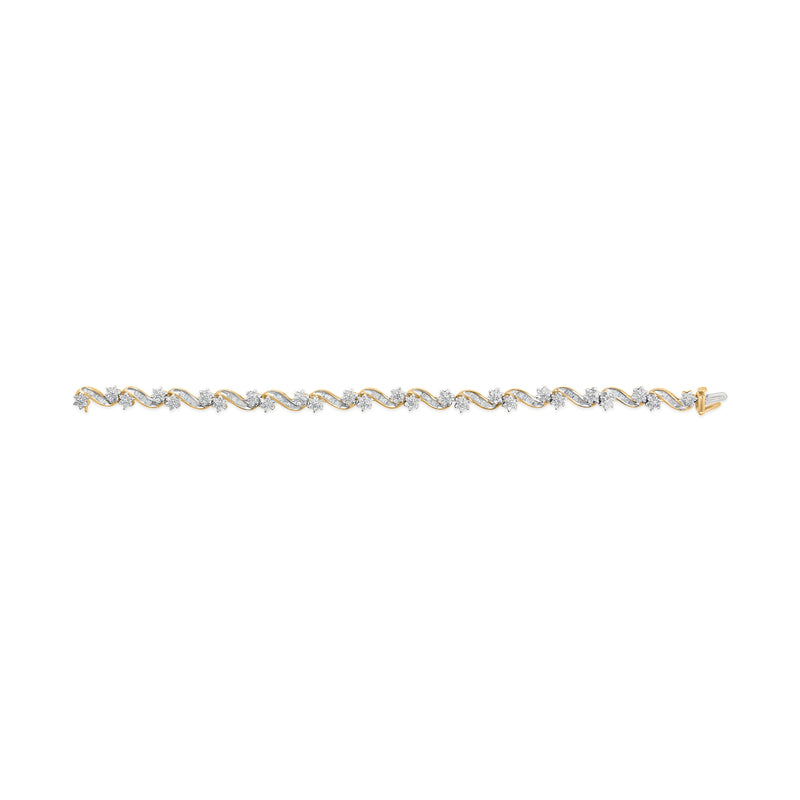 Bids.com 10k Yellow Gold 3.00 Cttw Round-Cut and Baguette-Cut Floral Link 7.25" Bracelet (I-J Color, I1-I2 Clarity) Bracelets Lavender Yellow.Gold / 7.25