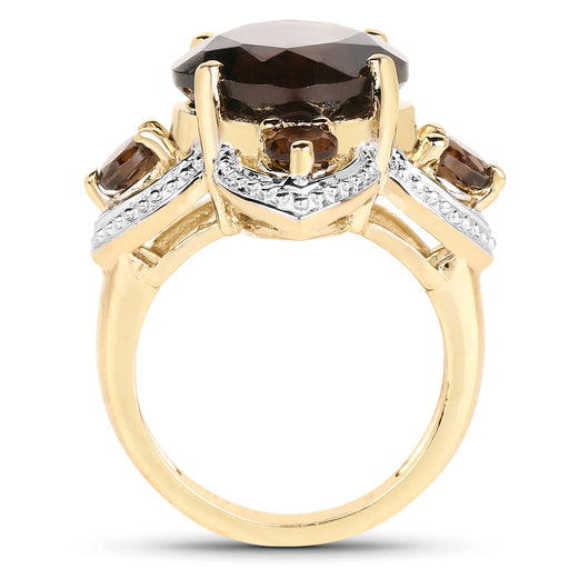 Bids.com 14K Yellow Gold Plated 5.92 Carat Genuine Smoky Quartz .925 Sterling Silver Ring Rings White Smoke size 6.00,size 7.00,size 8.00,size 9.00