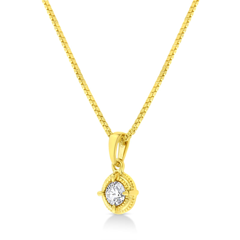 Bids.com 14K Yellow Gold Plated .925 Sterling Silver 1/2 Cttw Brilliant Round Cut Diamond Solitaire Milgrain 18" Pendant Necklace (K-L Color, I2-I3 Clarity) Necklaces White Smoke Yellow.Sterling Silver / 18 / 0.33,Yellow.Sterling Silver / 18 / 0.75,Yellow.Sterling Silver / 18 / 0.5,Yellow.Sterling Silver / 18 / 0.2