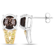 Bids.com 3.75 Carat Genuine Smoky Quartz, Yellow Diamond and White Diamond .925 Sterling Silver Earrings Earrings White Smoke