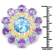 Bids.com 8.86 Carat Genuine London Blue Topaz and Amethyst .925 Sterling Silver Ring Rings White Smoke size 7.00,size 8.00,size 6.00,size 9.00