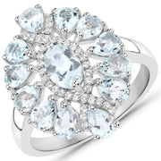 Bids.com 1.89 Carat Genuine Aquamarine and White Topaz .925 Sterling Silver Ring Rings White Smoke size 7.00,size 5.00,size 6.00,size 8.00,size 9.00,size 5.50,size 6.75