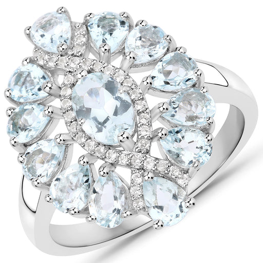 Bids.com 1.89 Carat Genuine Aquamarine and White Topaz .925 Sterling Silver Ring Rings White Smoke size 7.00,size 5.00,size 6.00,size 8.00,size 9.00,size 5.50,size 6.75