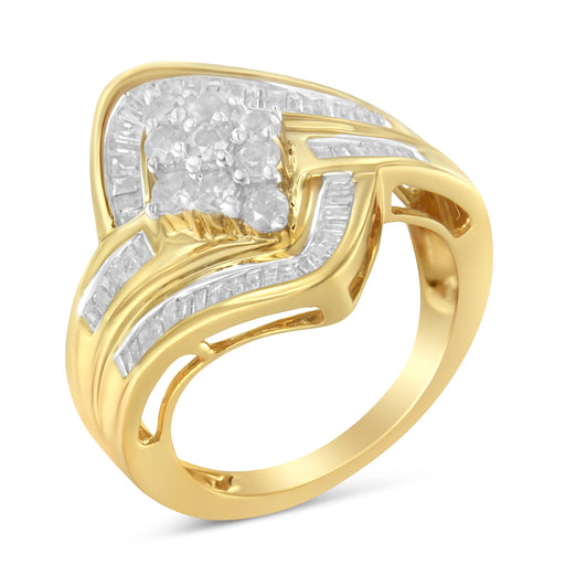 Bids.com 10K Yellow Gold over .925 Sterling Silver Diamond Bypass Cluster Ring (1 Cttw, I-J Color, I2-I3 Clarity) - Size 6 Rings White Smoke 8 / Yellow.Sterling Silver,7 / Yellow.Sterling Silver,6 / Yellow.Sterling Silver,7.75 / Yellow.Sterling Silver,7.5 / Yellow.Sterling Silver,7.25 / Yellow.Sterling Silver,6.75 / Yellow.Sterling Silver,6.5 / Yellow.Sterling Silver,6.25 / Yellow.Sterling Sil