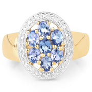 Bids.com 14K Yellow Gold Plated 1.19 Carat Genuine Tanzanite .925 Sterling Silver Ring Rings White Smoke size 6.00,size 7.00,size 8.00,size 9.00