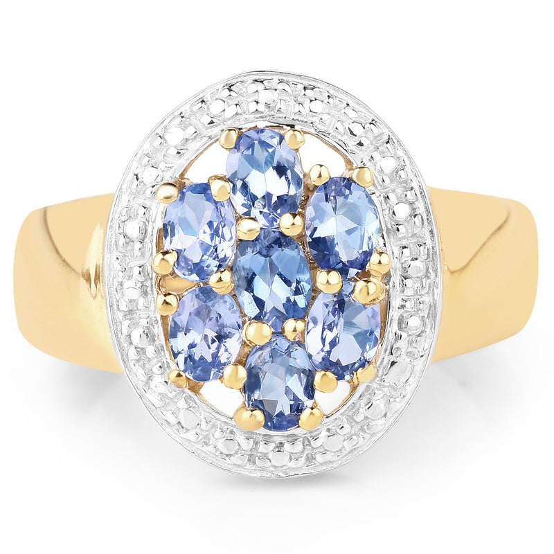 Bids.com 14K Yellow Gold Plated 1.19 Carat Genuine Tanzanite .925 Sterling Silver Ring Rings White Smoke size 6.00,size 7.00,size 8.00,size 9.00